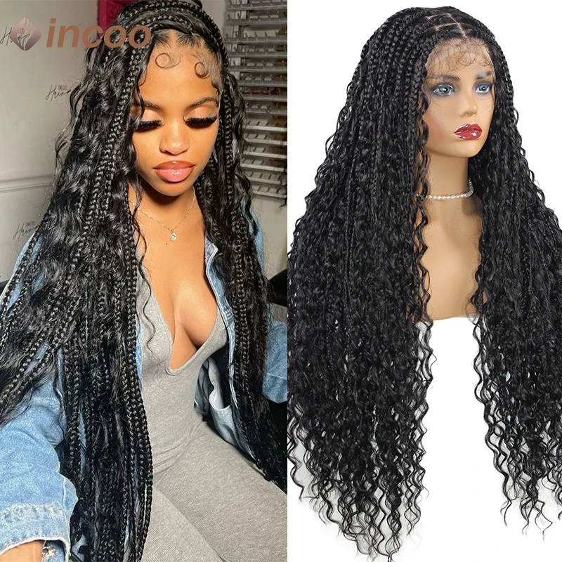 

32 Boho Box Braid Synthetic Wigs Curly Braided Wigs For Black Women Full Lace Front Wig Pre Plucked 613 Blonde Braided Wig