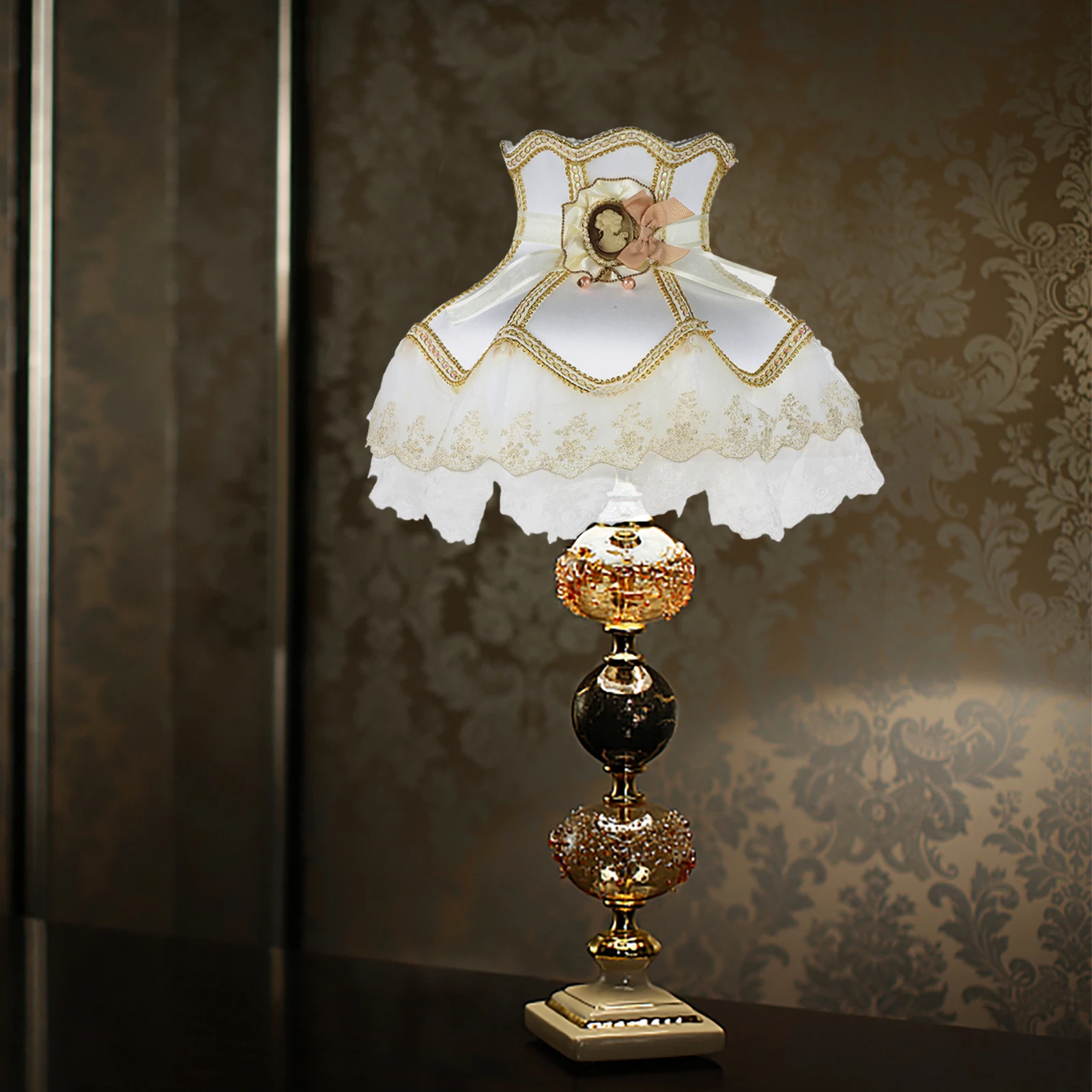 

Lampshade French Print Retro Lace Cover Beaded Cloth Vintage Shade for Floor Table Lamp Ch Soft Atmosphere