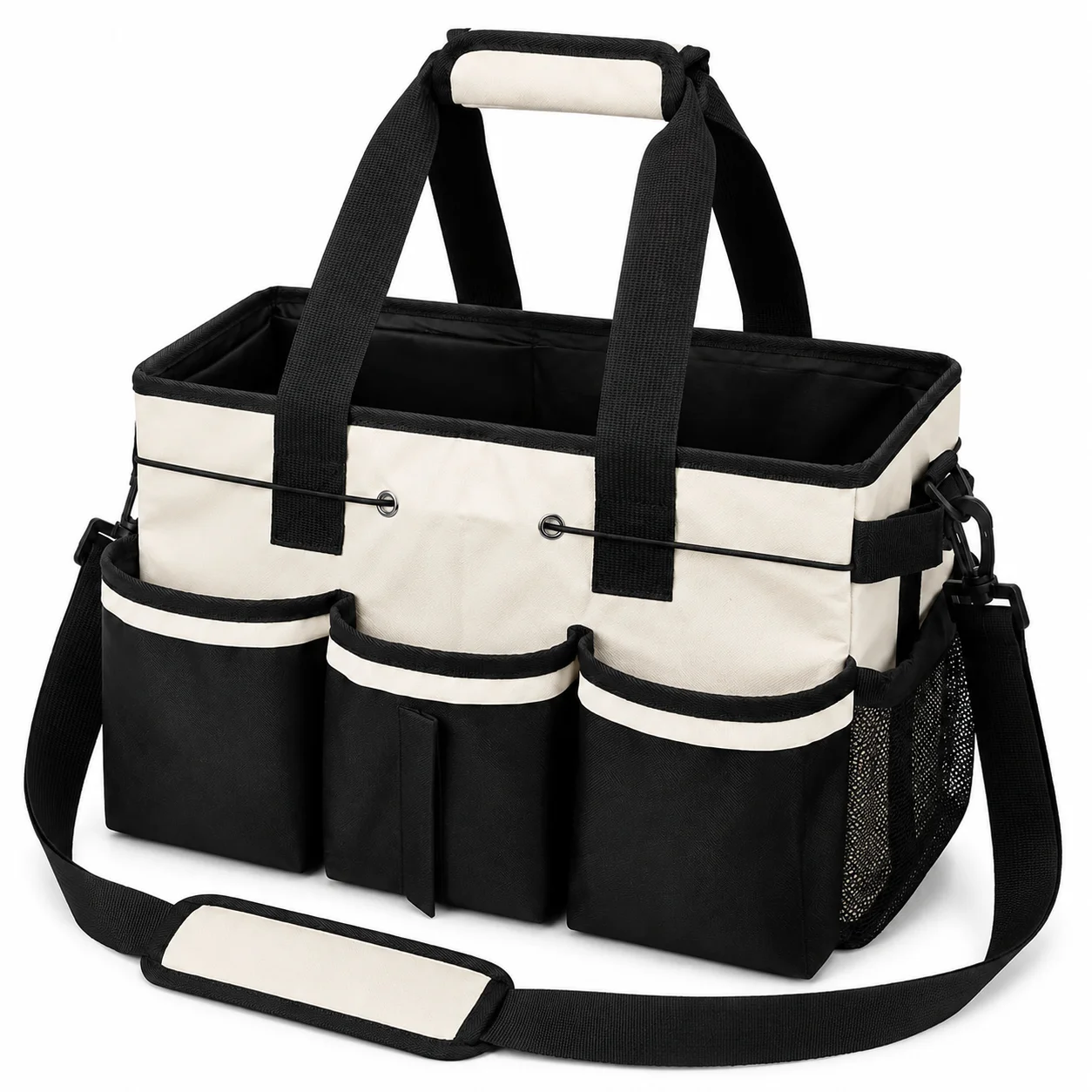 

Portable Cleaning Caddy Bag Waterproof 900D Fabric Storage Organizer for Home Kitchen Car Cleaning Supplies Ivory 45x26x23cm