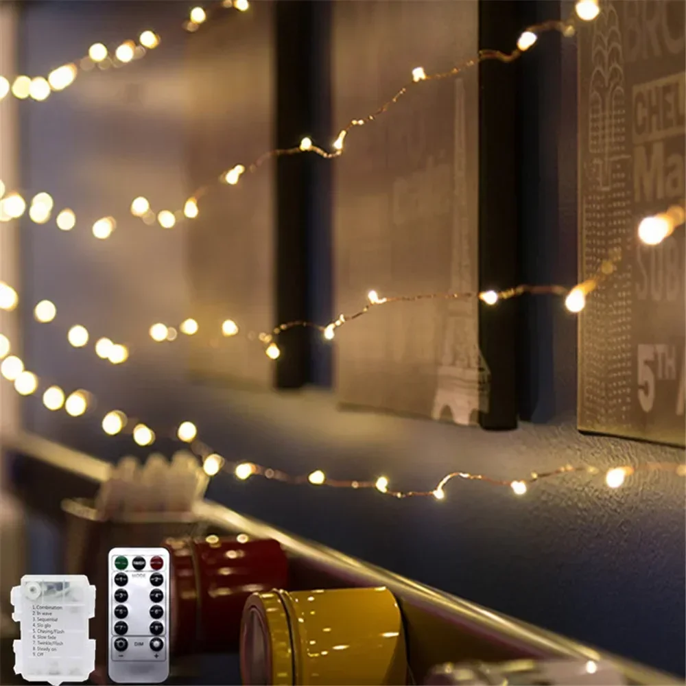 Guirlande lumineuse LED en fil de cuivre et d'argent, 5M/10M/20M, guirlande lumineuse féerique étanche pour noël, décoration de fête de mariage