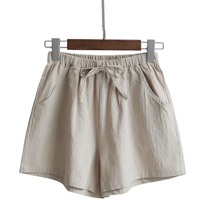Damen Baumwoll-Leinen-Shorts 2026 – Neue Sommer High-Waist Freizeit-Sportshorts für Damen, einfarbig mit Taschen, lockere Strand-Shorts – Detail 9