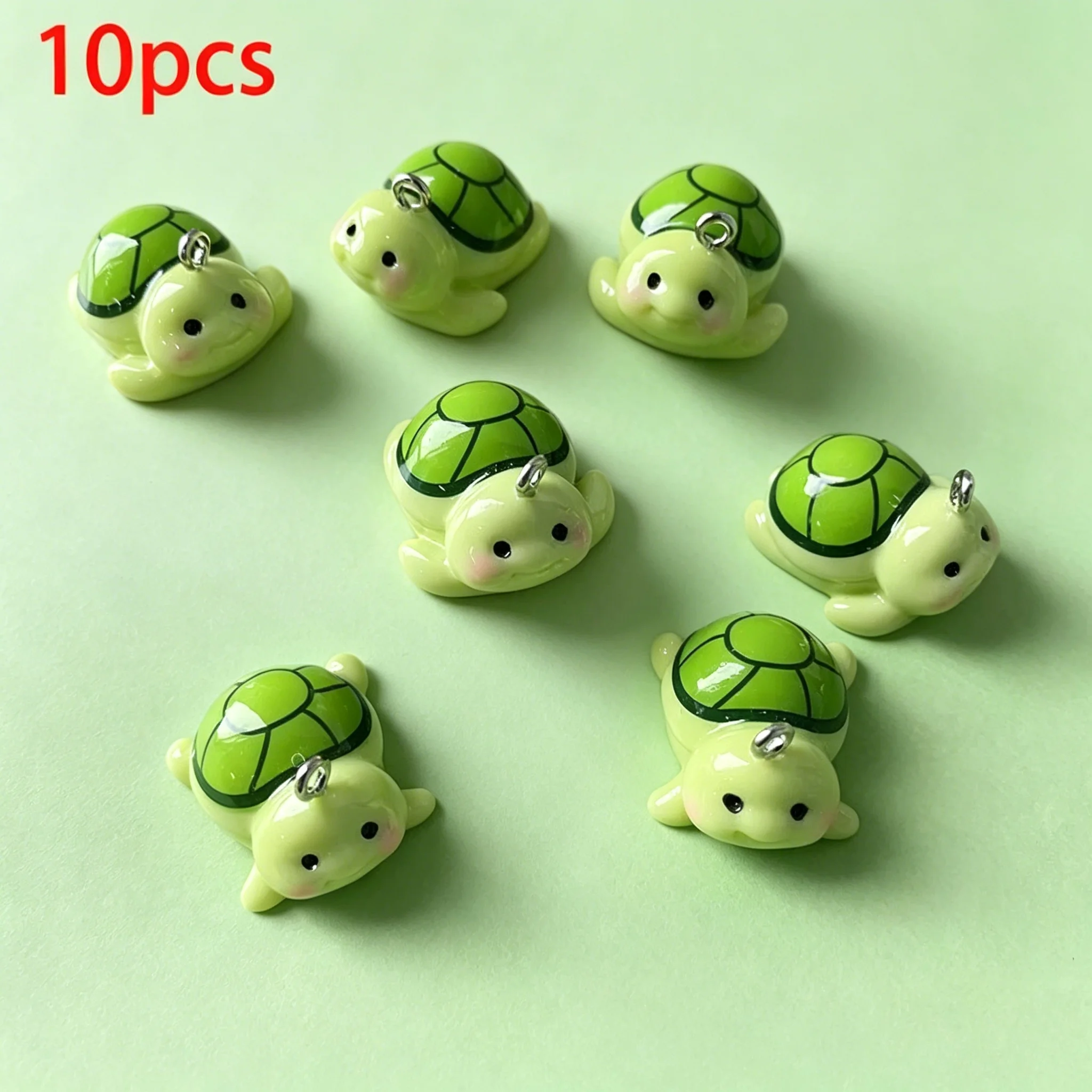 10 Stück Cartoon 3D kleine Schildkröten-Harzanhänger, niedliche Tieranhänger für Ohrringe, Schlüsselanhänger, DIY handgemachtes Schmuckzubehör – Detail 2