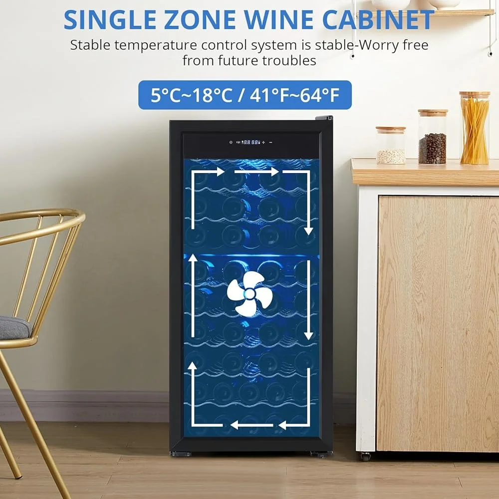 مبرد النبيذ ثنائي المنطقة 66 زجاجة ضاغط قائم بذاته التحكم الرقمي في درجة الحرارة شاشة تعمل باللمس شاشة LED تبريد هادئ