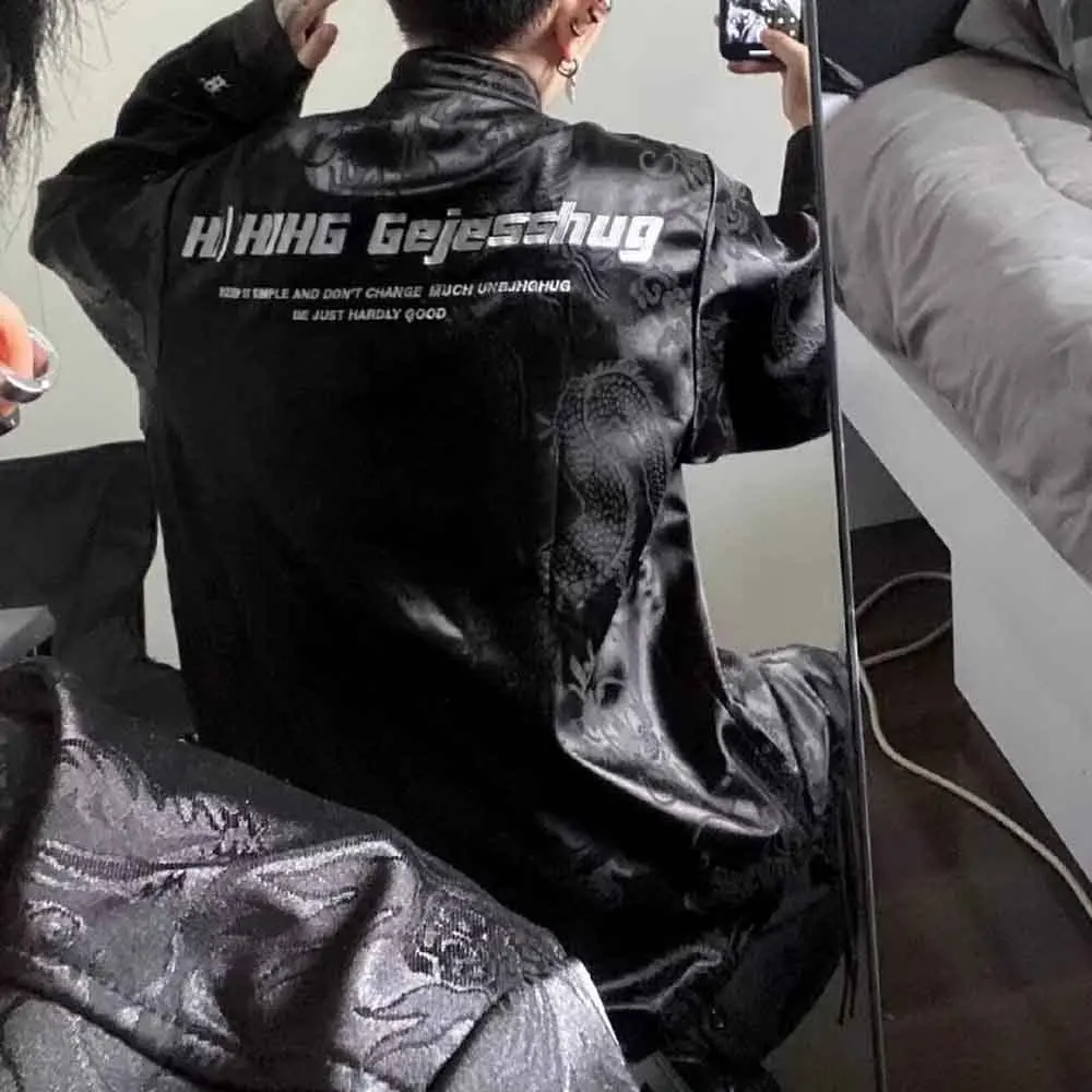 2025 Winter New Men's Embroidered Long-Sleeved Shirt American Retro Fashion Trendy High Street Loose Casual Niche Men's Top