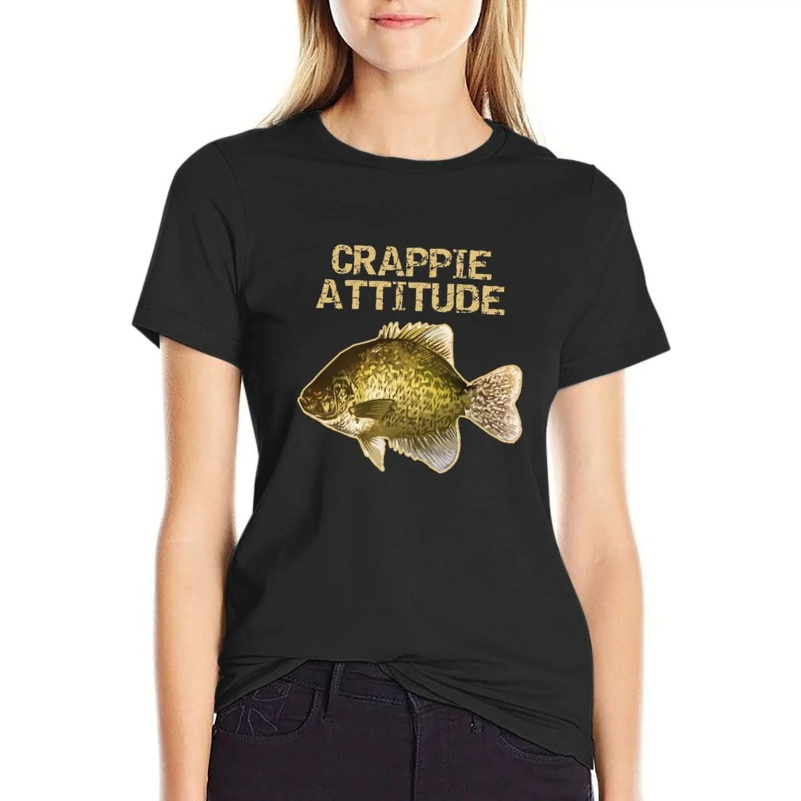 Camiseta de atitude ruim feminina, tops de pesca do tipo, plus size