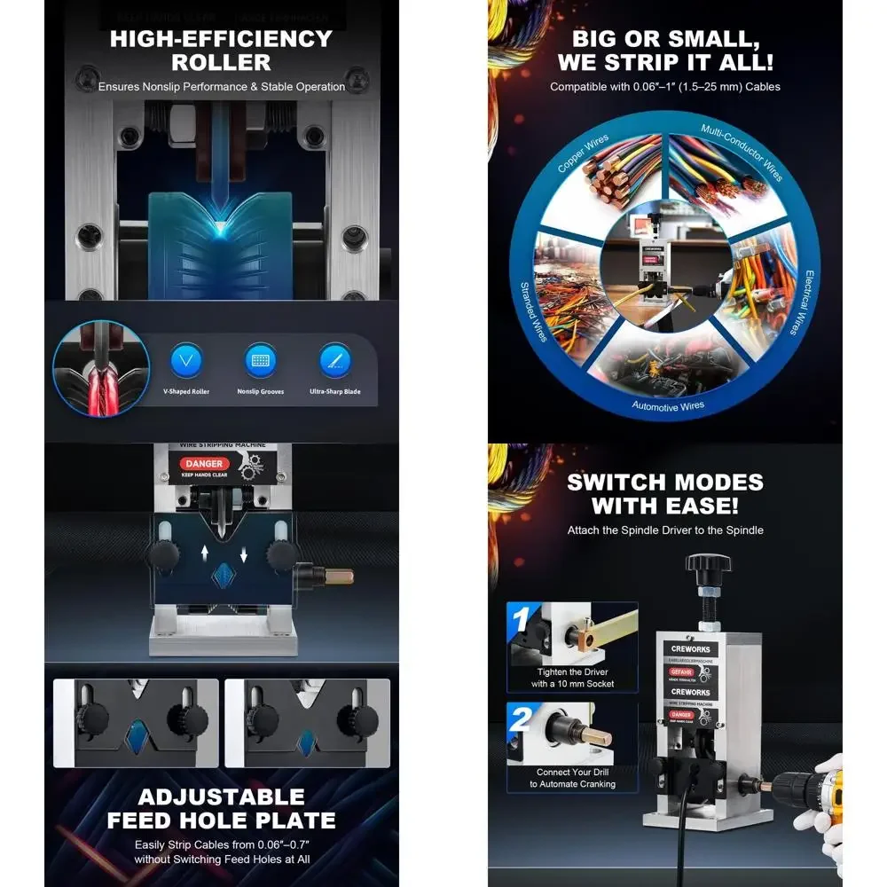 

Ручной станок для зачистки проводов, машина для зачистки проводов 0,06–1 дюйма, инструмент для зачистки проводов для лома проводов диаметром 1,5–25 мм, кабель с электроприводом