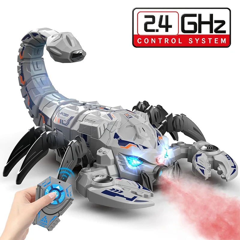 2.4G Remote Control Mechanical Scorpion Model RC Robot Scorpion with Spray Effect, Bionic Crawling Animal Kids Toys