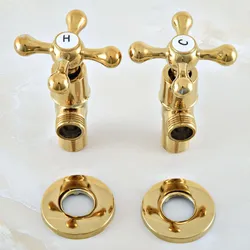 2Pcs Polished Gold Color Brass Cross Handles Bathroom Angle Stop Valve 1/2
