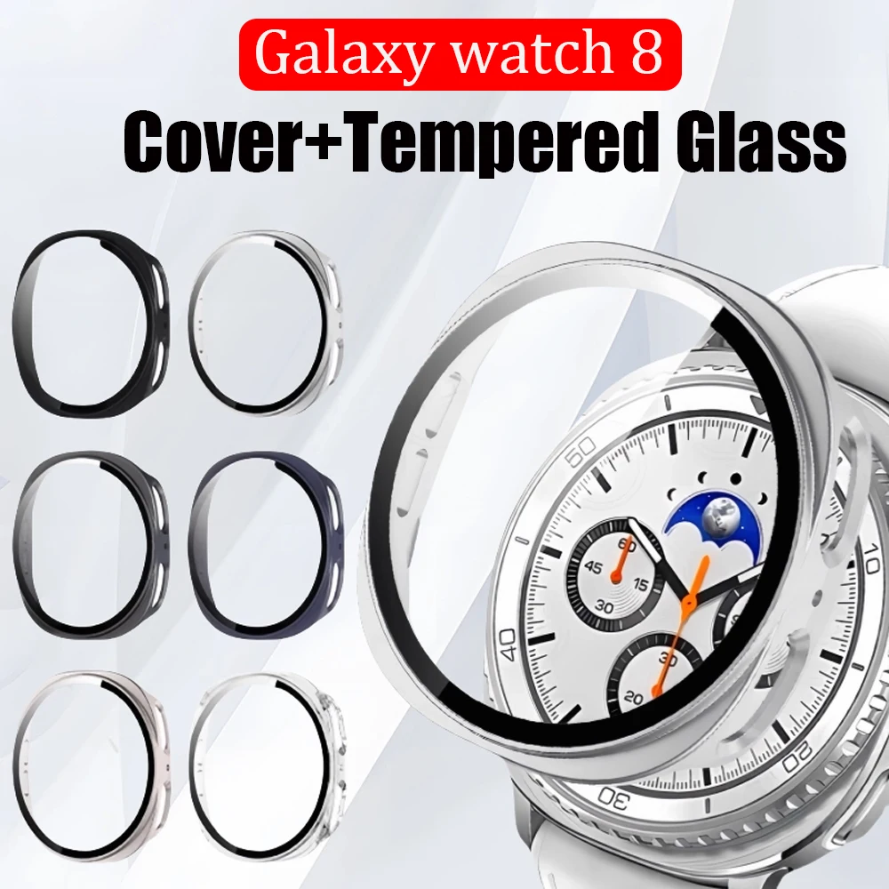 Чехол для Samsung Galaxy watch 8, 44 мм, 40 мм, аксессуары, Защитная пленка для экрана, закаленное стекло + ПК, бампер, чехол Galaxy watch 8, защитный