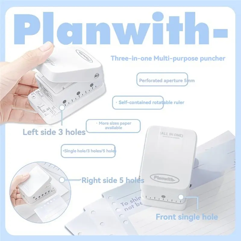 A93PHOT! Portable Hole Punch 3In1 Multifunctional Multi-Hole Punch Inner Page Binding For Loose Leaf
