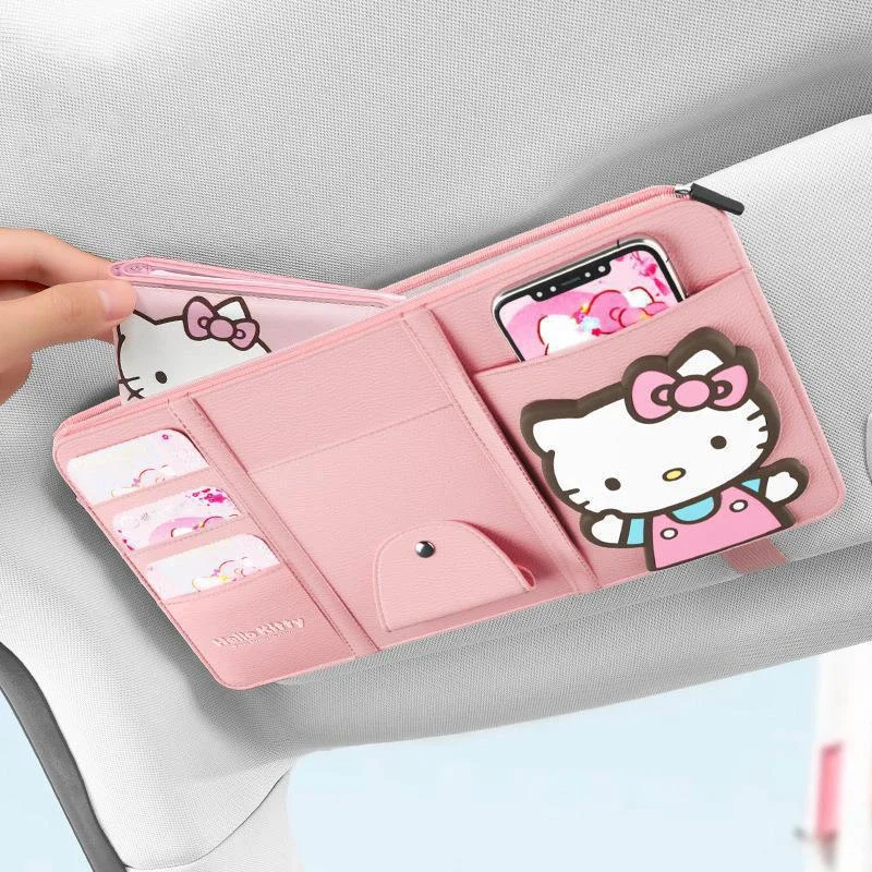 Miniso Cute Sanrio Car Glasses Clip Hello Kittys Anime Sun Visor Document Organizer Card Case Glasses Holder Toys for Girls Gift