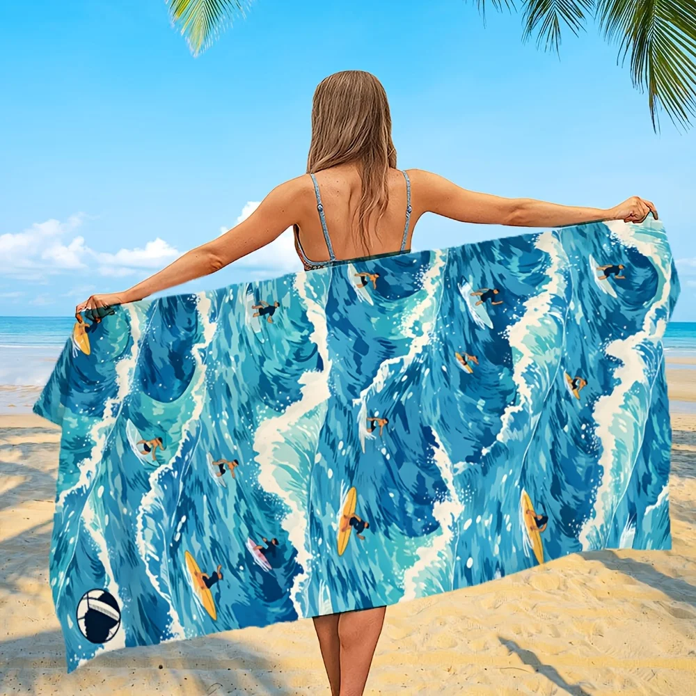 Train Beach Towel Vintage Locomotive Orange Blue Sky Clouds Artistic Illustration Poolside Lounge Festival Ready Stylish Adult