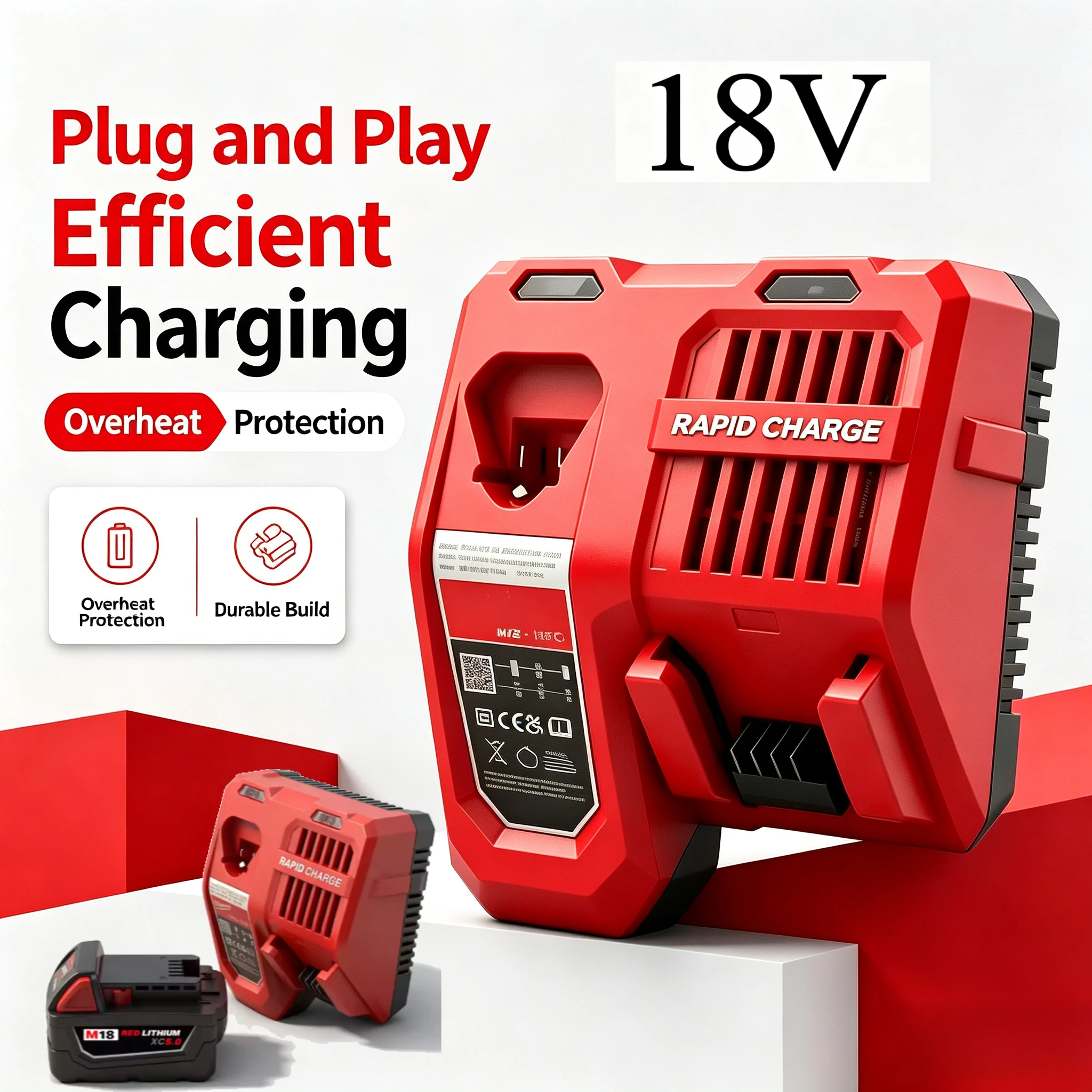 M12‑18FC Rapid Charge Adapter for Milwaukee M12 M18 12‑18V Li‑ion Battery Pack,Charger for Cordless Power Tool DIY Repair Work