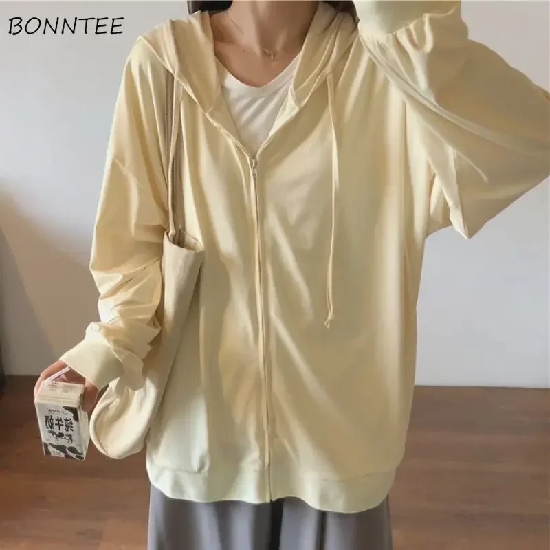 

Sun-proof Jackets Women Hooded Loose Streetwear Summer All-match Simple Vintage Casual Vacation Beach Style Fashion Daily Female