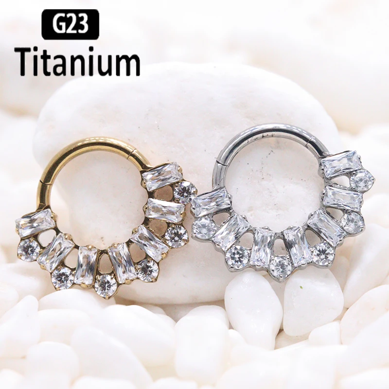 

ASTM f136 Titanium Piercing CZ Nose Rings Septum Hoops Clicker Ear Cartilage Tragus Helix Nipple Piercings Body Jewelry Earrings