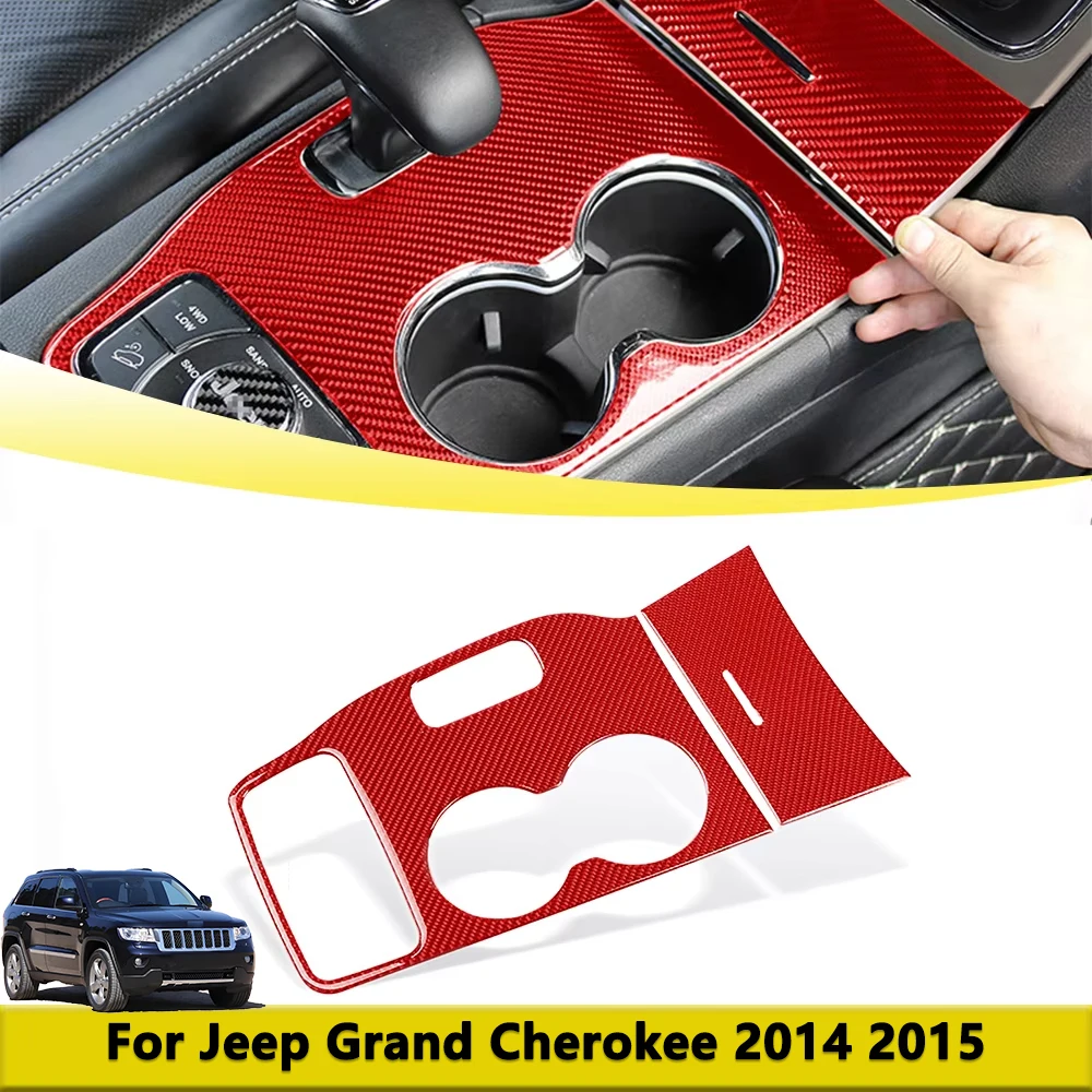 

Real Carbon Fibre Gear Shift Panel Trim Red Shifter Cover Frame for 2014 2015 Jeep Grand Cherokee Interior Mouldings Accessories