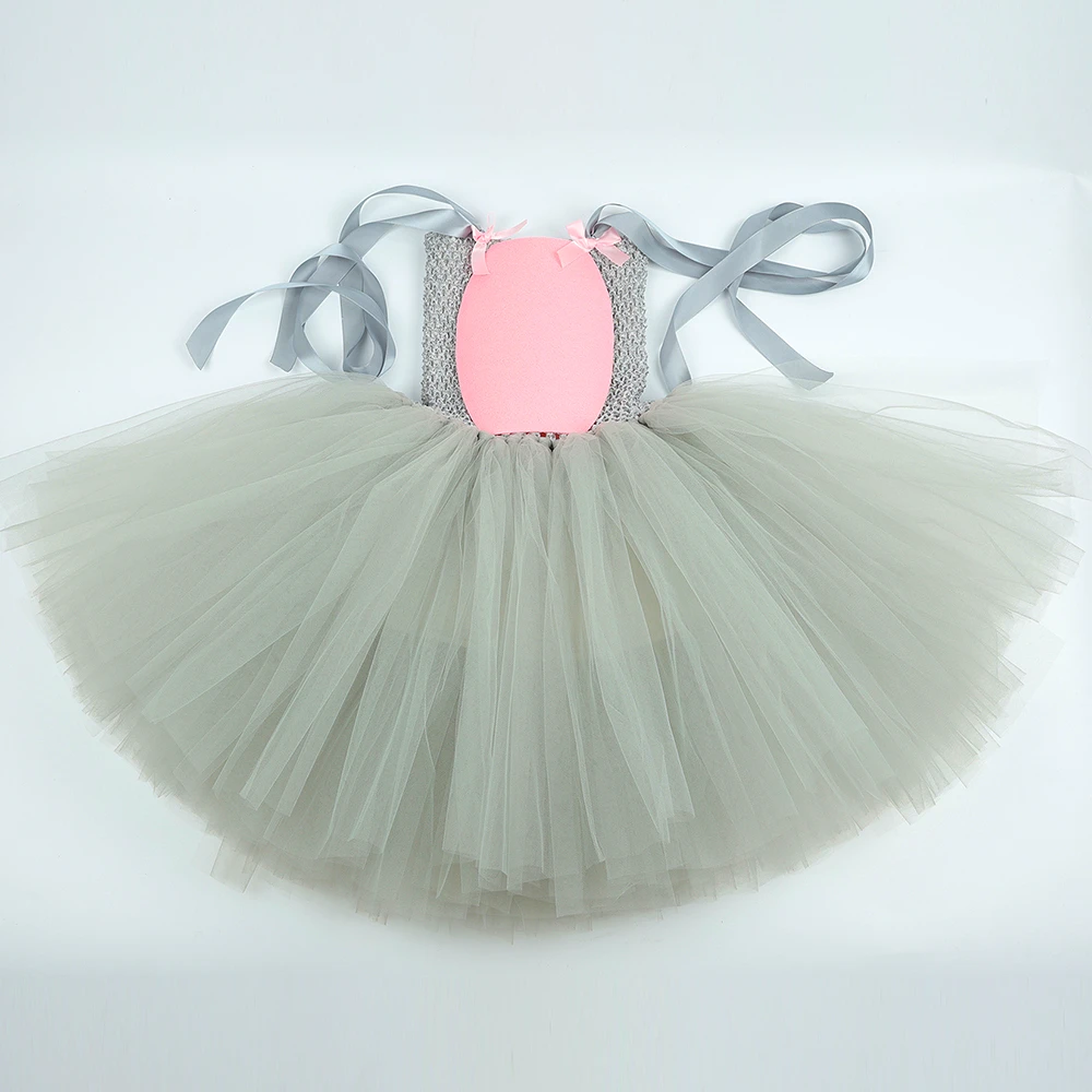 Pink Gray Rat Costumes for Baby Girls Grey Mouse Ballet Tutu Dress for Kids Animal Mice Halloween Fancy Outfits Birthday Clothes