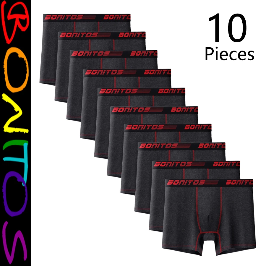 10 Stück Mittellange Herren-Unterhosen mit Schriftzug-Elastikbund Männer Unterwäsche Shorts Polyester Unterwäsche Boxer Sexy Boxershorts