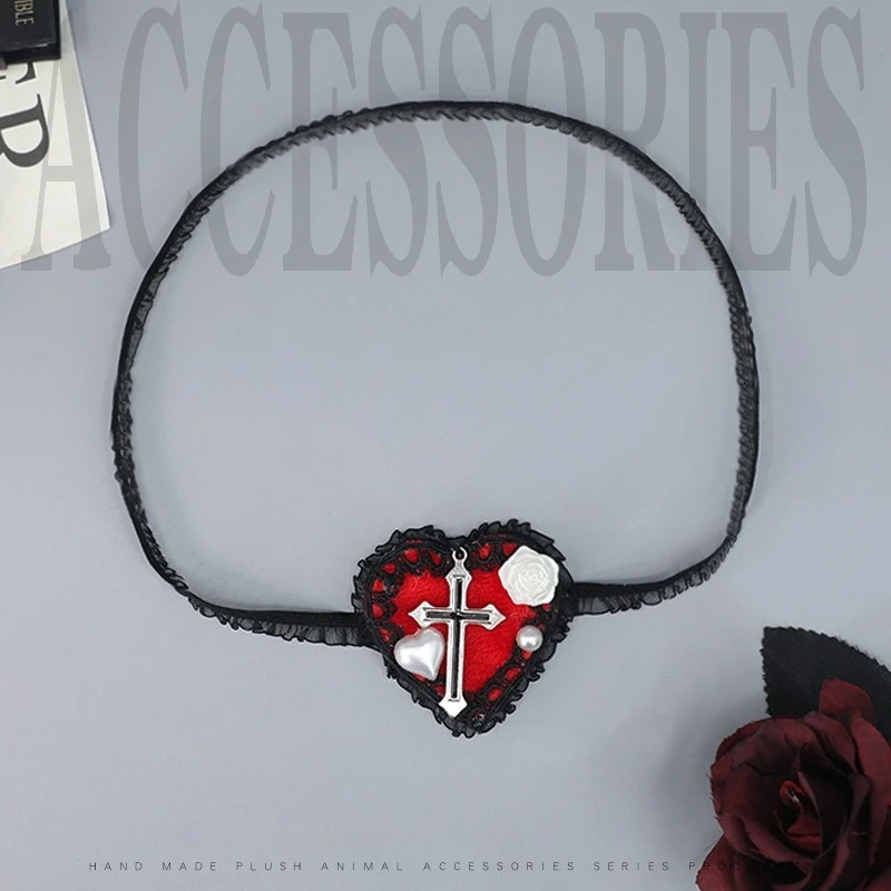 Gothic Herz-form Augen Maske Schleife Spitze Ein-auge Eyeshade Lolita Zubehör Halloween Kreuz Party Kostüme Requisiten Y2K mädchen Augenklappe