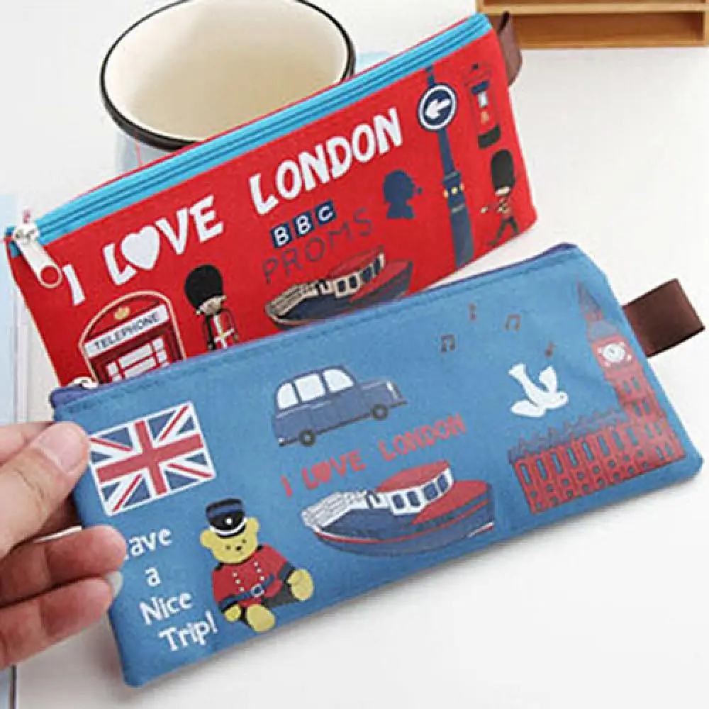 London Style Oxford Pencil Bag Cartoon Students Kids Zipper Pencil Pouch Cosmetic Makeup Pouch Pen Case Stationery Organizer