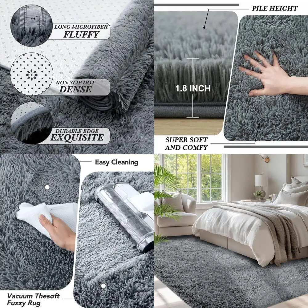 

Fluffy Area Rug Living Room: Grey Shag Rug 6x9 Plush Rugs for Living Room - Large Fuzzy Soft Carpet (Gray 6x9 Feet)