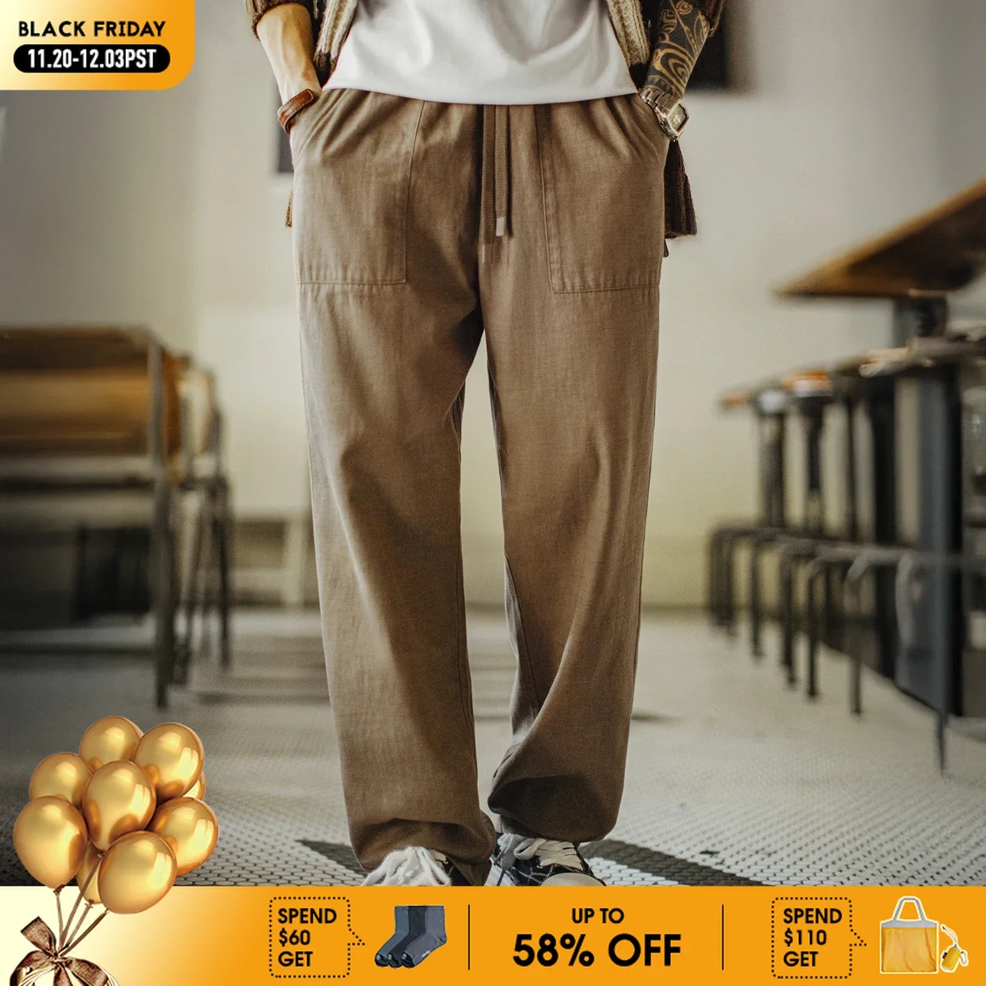 

Мужские повседневные брюки Maden, винтажные прямые брюки-карго свободного кроя с бахромой и эластичной резинкой на талии, мужские брюки Chill на весну и осень