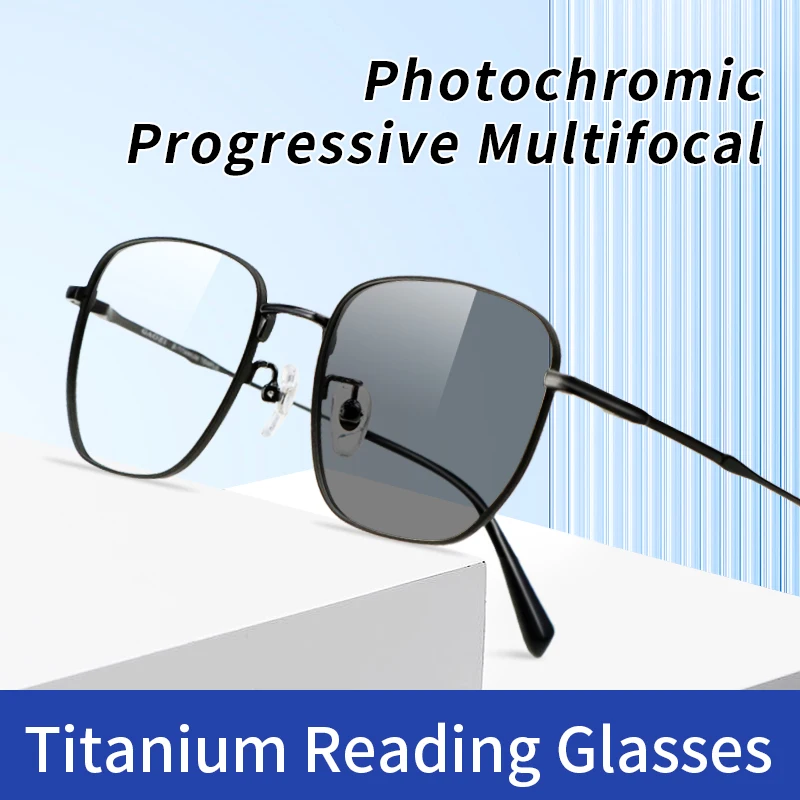 

Photochromic Progressive Multifocal Reading glasses Sunglasses Men's Sun Photochromic Titanium Resin Lens Presbyopia Eyeglasses