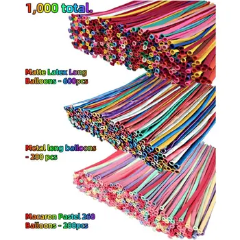 1000 個氣球,包含 260 個不同材質的長條氣球,其中 600 個為啞光材質,200 個為金屬材質,200 個為粉彩色材質,非常適合用於創意裝飾。 6 最佳銷售 3個氣球 - №5