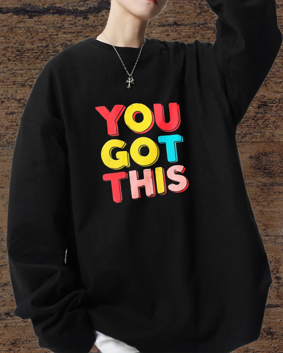 

Футболка для мужчин, осенняя футболка с длинным рукавом и рисунком в стиле аниме You Got This, дышащая футболка высокого качества с принтом, готический хип-хоп