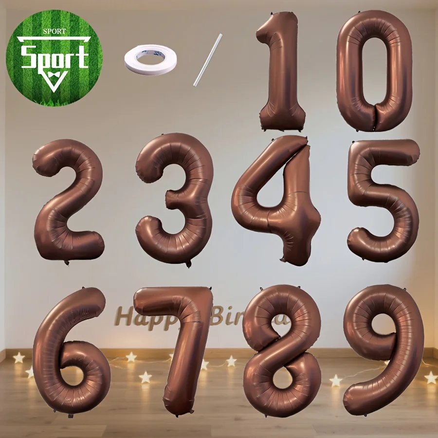 3 Stück 32 Zoll Kaffeebraune Zahlenballons 0 1 2 3 4 5 6 7 8 9 Retro Braune Ziffernballons Geburtstag Jubiläum Party Deko Zubehör