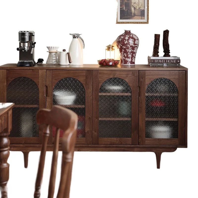 

North American black walnut dining side cabinet Nordic Japanese solid wood tea cabinet Changhong glass locker kitchen