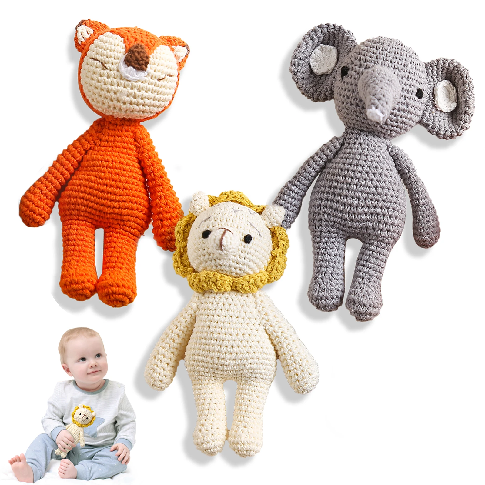 Hochets de musique d'animaux au crochet pour enfants, renard mignon, éléphant parlant, jouet HandHavana pour bébé, hochet mobile de salle de sport, jouet à dos pour enfants, 1PC