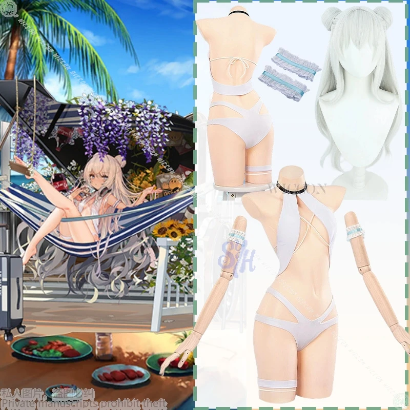 

Azur Lane MNF Le Malin Cosplay Anime Game Costume Sexy White Bikini Summer Swimwear Cute Lingerie Halloween 코스프레
