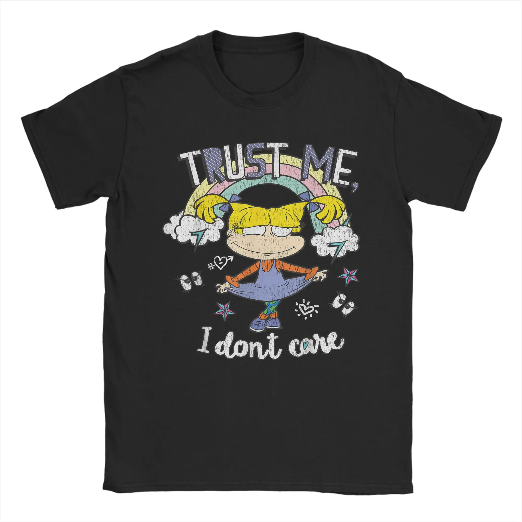 الرجال تي شيرت Rugrats Angelica ثق بي لا تهتم قوس قزح مضحك القطن الخالص تيز قصيرة الأكمام تي شيرت الجولة الرقبة الملابس