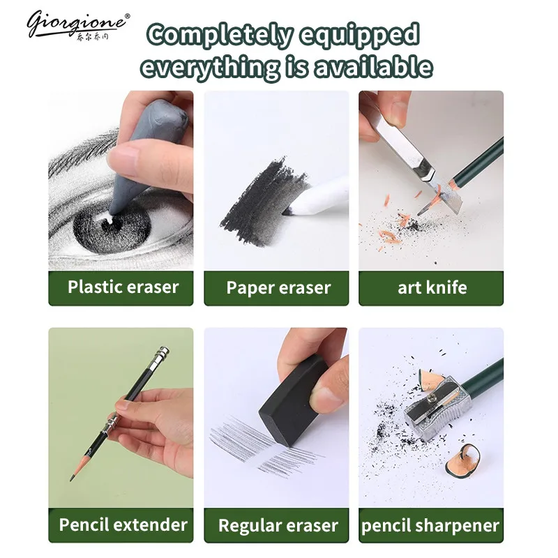 مجموعة رسم GOIRGIONE Pro 10/12/19/27 أقلام جرافيت وفحم محمولة صندوق حديد أخضر رسم للطلاب الفنانين #2