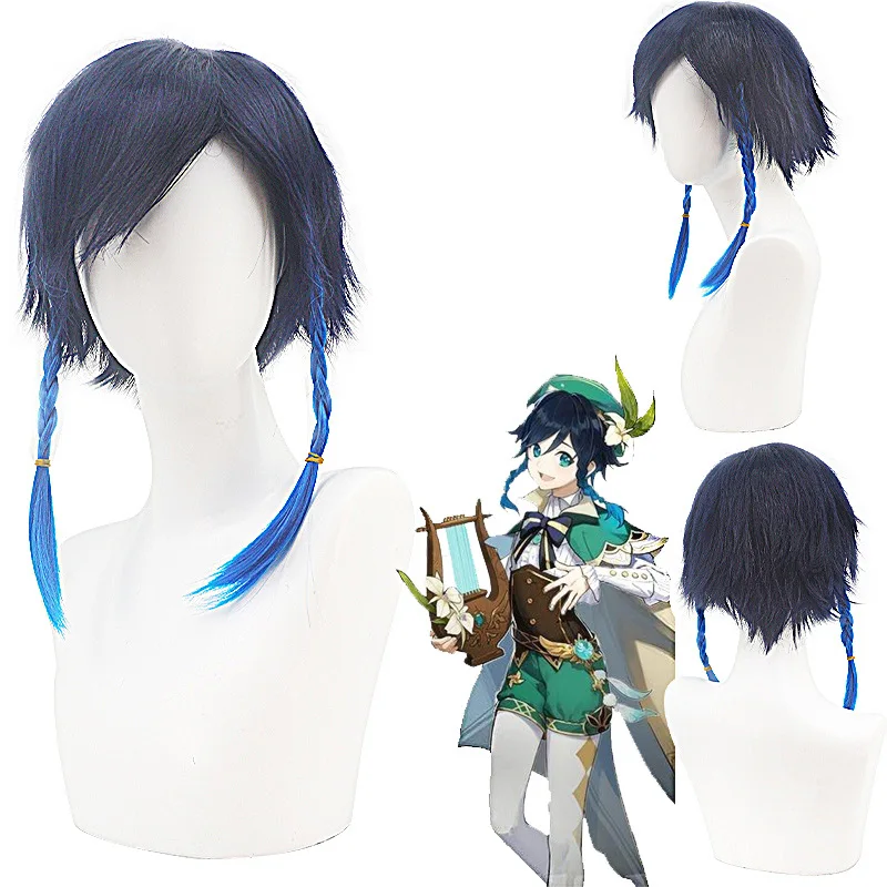 

Genshin Impact Venti Barbatos сине-черный градиентная коса перевернутый аниме косплей парик