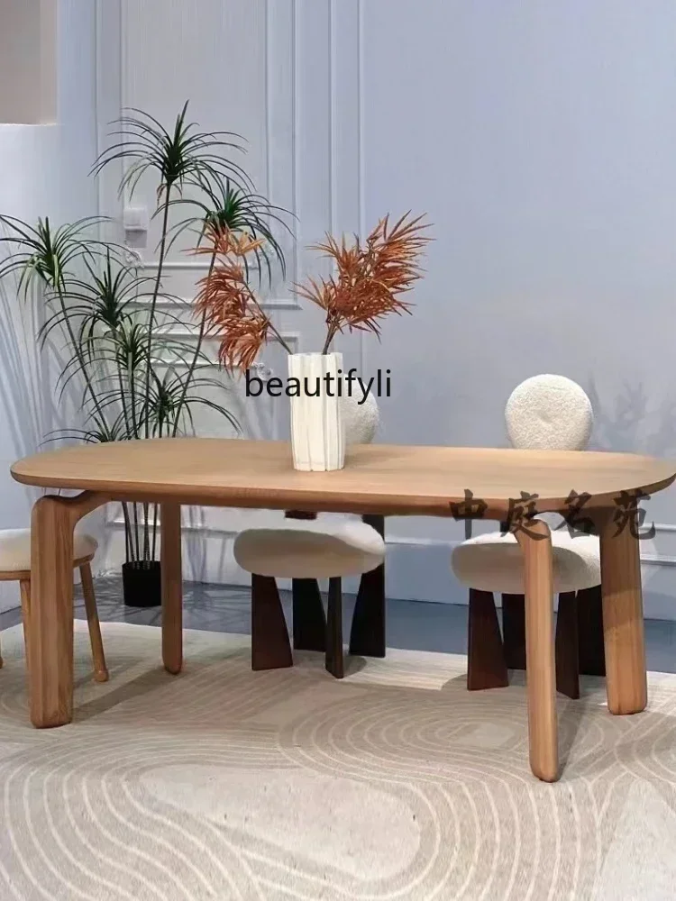French Style Oval Solid Wood Dining Table Household Minimalist Wood Color Cream Style Dining Table Designer Conference Table