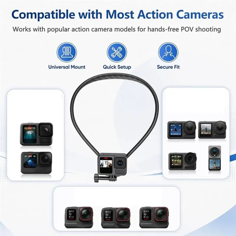 Highly Recommended Flexible Silicone Extended Action Camera Neck Mount, 360° Rotation Quick Release For DJI Osmo Action 6/5