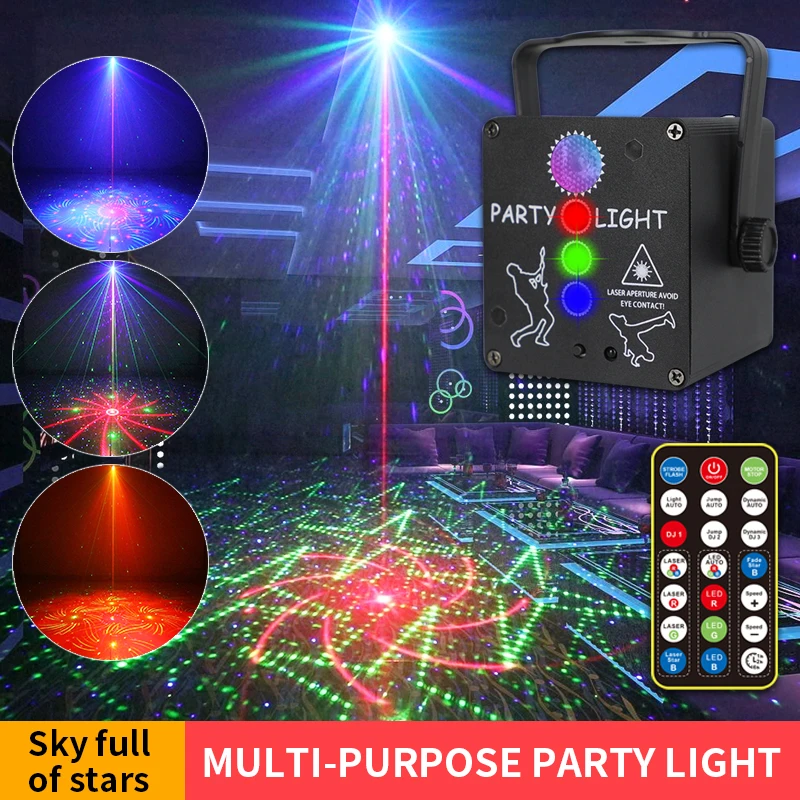 HCWE Starry Sky Party Light Voice Control Stage Laser Projector LED Mixed Special Effects RGB Colorful Christmas Decoration Lamp