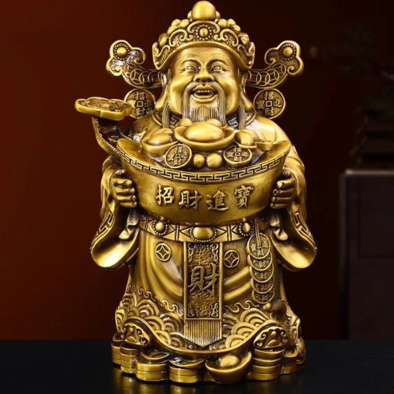 Brass Ingot Wealth God Chinese Style Ornament, Wen Cai Shen (Literary God of Wealth) Standing Wealth God, for Home and Shop, Bri