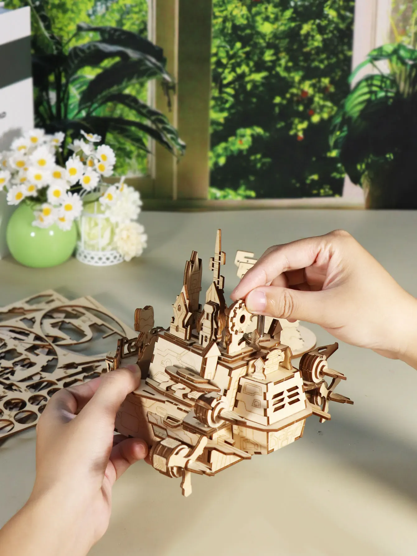 3D Wooden Puzzles Moving Castle Music Box kits Castle Building Model DIY Crafts Birthday Gift for Women