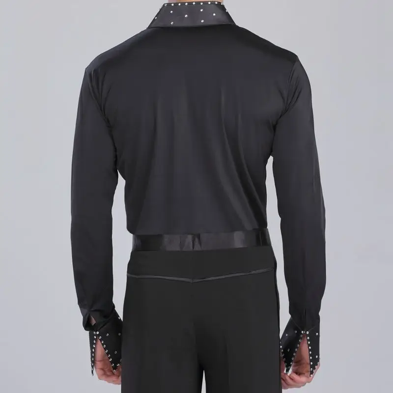 MEN Dance Waltz Ballroom Dance Long Shirt Garment Performance latin man shirts Garment Top Men Latin Dance Lace black Garment