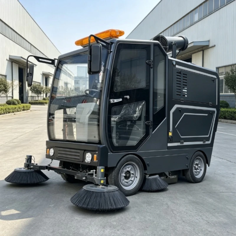 Fully Closed Cab Driving Rechargeable Road Sweeper Complete Cab Protection Dust Suppression Machine For Commercial District