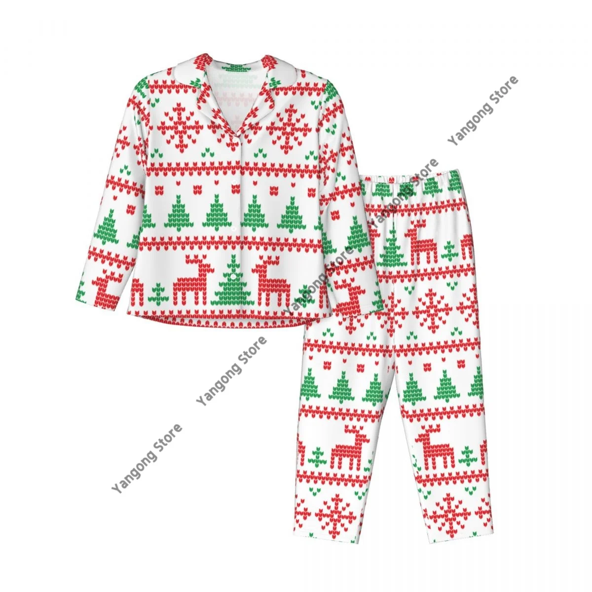 Spring and Autumn Long Sleeve Pants Pajamas Loungewear Set Christmas And New Year Pattern Women's Pull Edge Loose Sleeping Suit image 3