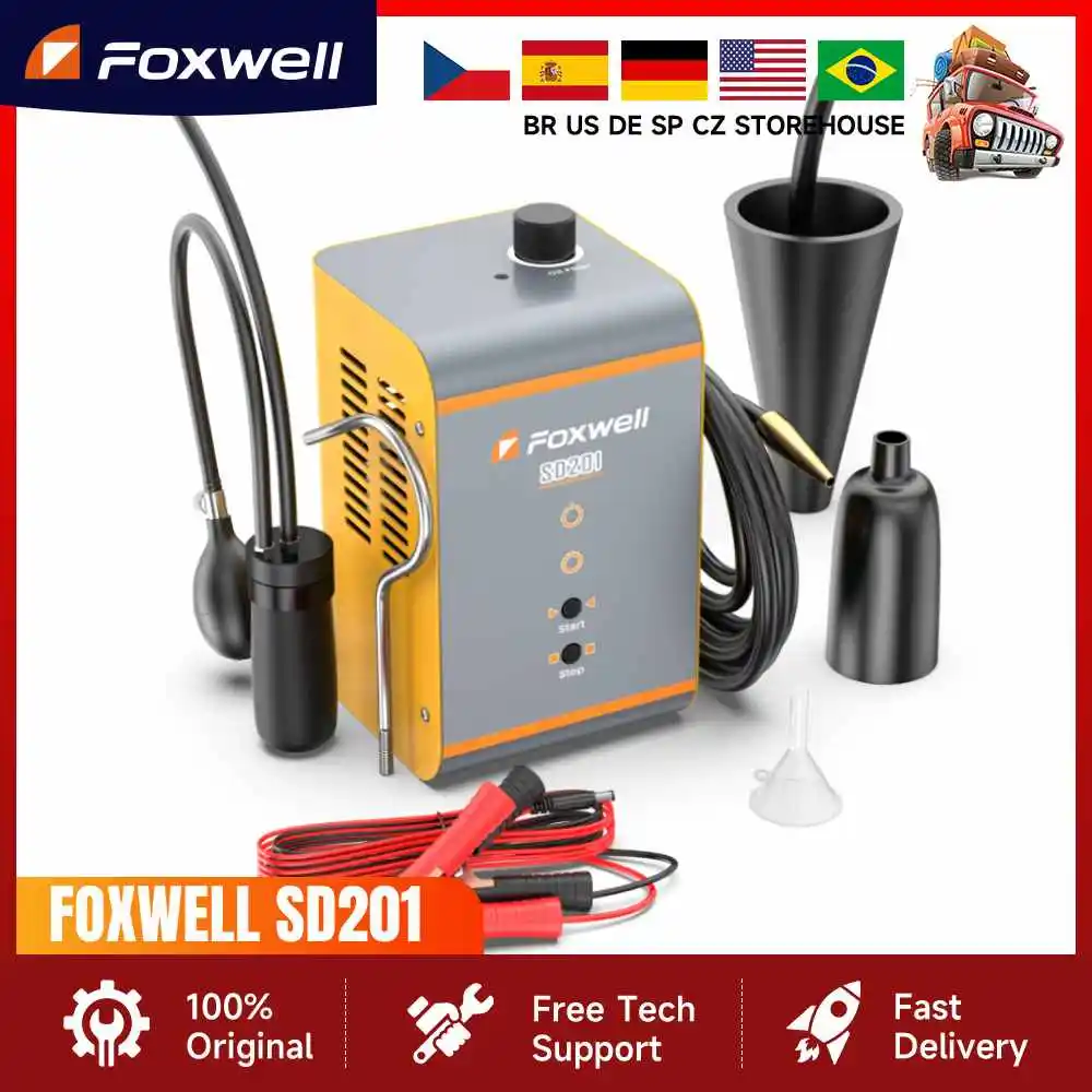 FOXWELL SD201 Car Smoke Leak Detector 12V Automotive EVAP Leakage Detector Oil Pipe Smoke Generator Mechanical Diagnostic Tools