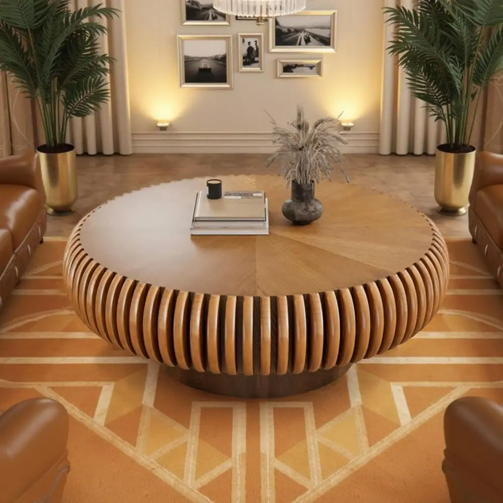 

luted Drum Coee Table Round Coee Table or Living Room Century ern Coee Tables with Sturdy Pedestal Circle Center Tea Table Accen