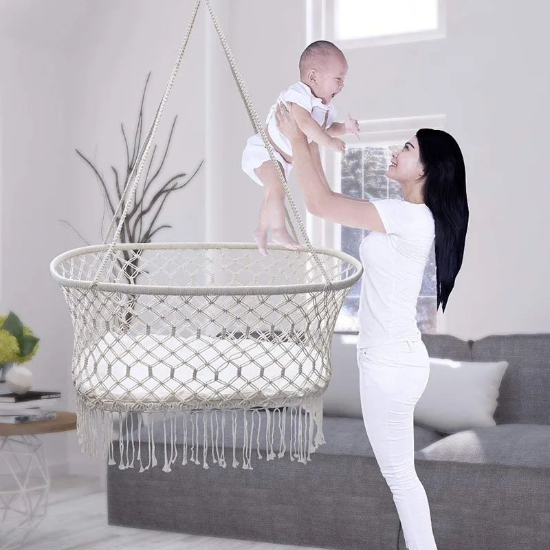 

Baby Hammock Cradle Swing Bed Newborn Hanging Woven Basket White Hammock Suitable for 0-6 Months Baby