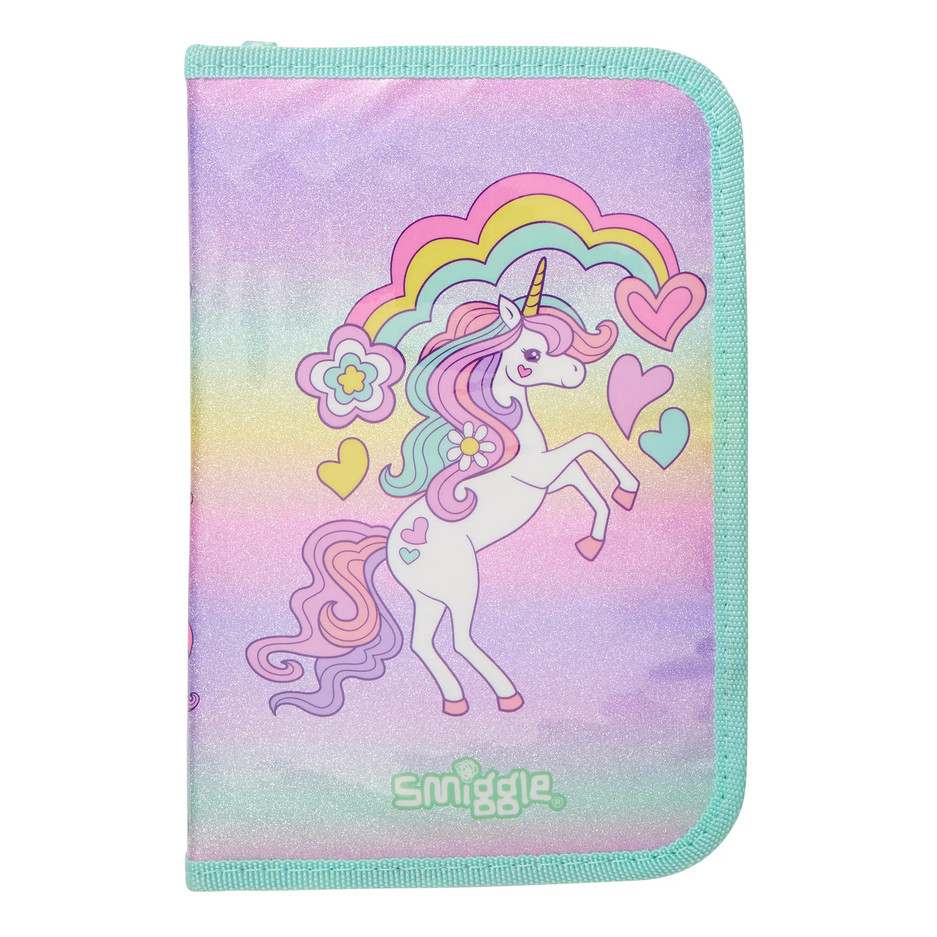 ออสเตรเลีย Smiggle กระเป๋านักเรียนเด็กขายดีต้นฉบับสีเขียว rainbow love ยูนิคอร์นกระเป๋านักเรียนคุณภาพสูง 16 นิ้ว