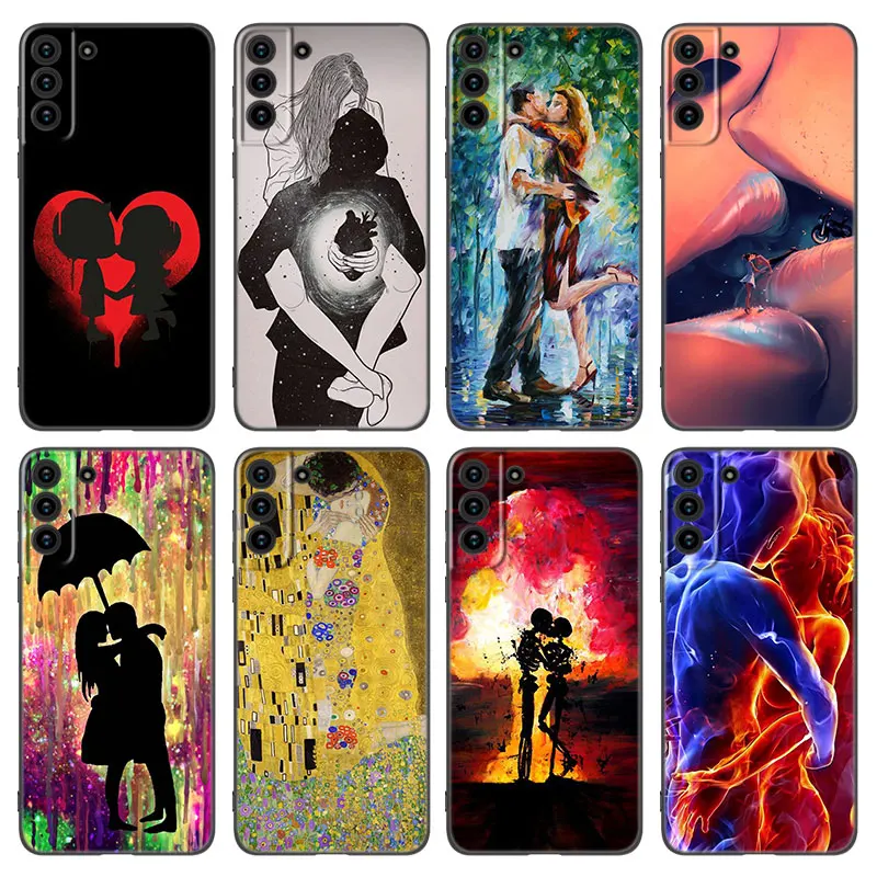 Beautiful Kissing Art Phone Case For Samsung Galaxy S22 S21 S20 Ultra FE S10E S10 Lite S9 S8 Plus S7 Edge Soft TPU Black Cover