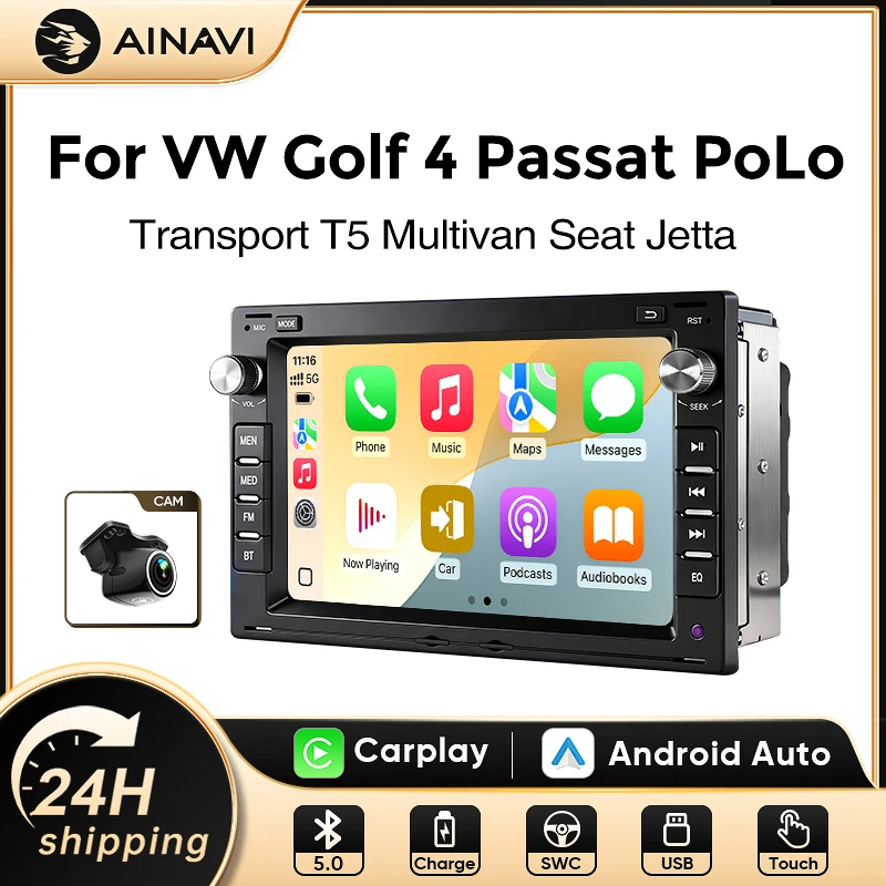 Radio para coche AINAVI para VW Passat B5 MK4 MK5 Golf 4 Polo Bora Jetta T5, sistema Linux, Carplay inalámbrico, Android Auto, Bluetooth, GPS, estéreo para coche, pantalla para coche, sistema de infoentretenimiento para coche, Apple Carplay, sistemas inteligentes para coche, 7 pulgadas 1